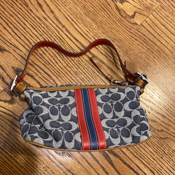 Coach Handbags - Coach Signature Denim - Red Blue Stripe